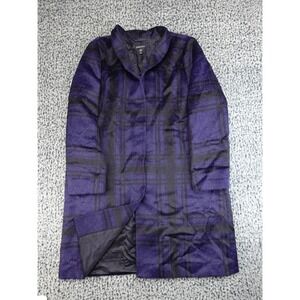 Eileen Fisher Coat Womens L Purple Suri Alpaca Wool Plaid Long Jacket